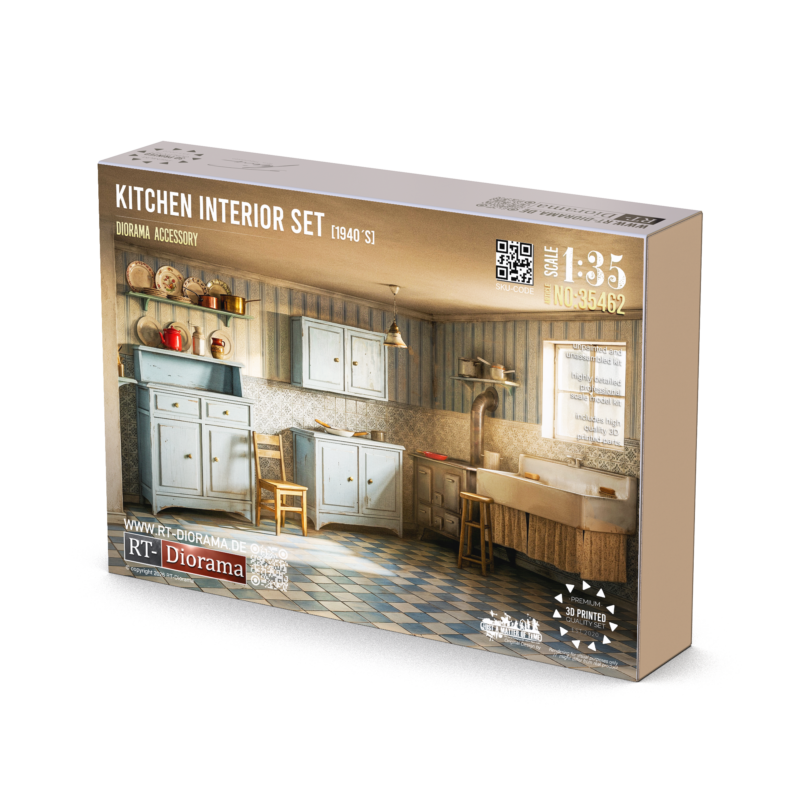 Kitchen Interior Set 1940’s 1/35 – 3D Printed Diorama Furniture Set