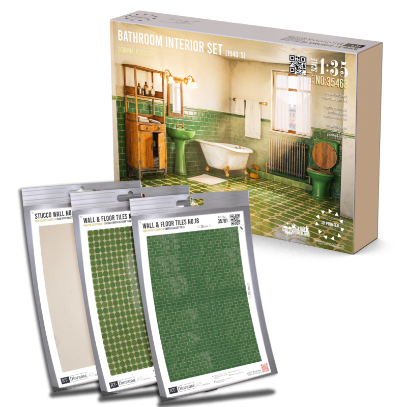 Bathroom Interior Bundle 1940’s 1/35 – Complete Diorama Room Set