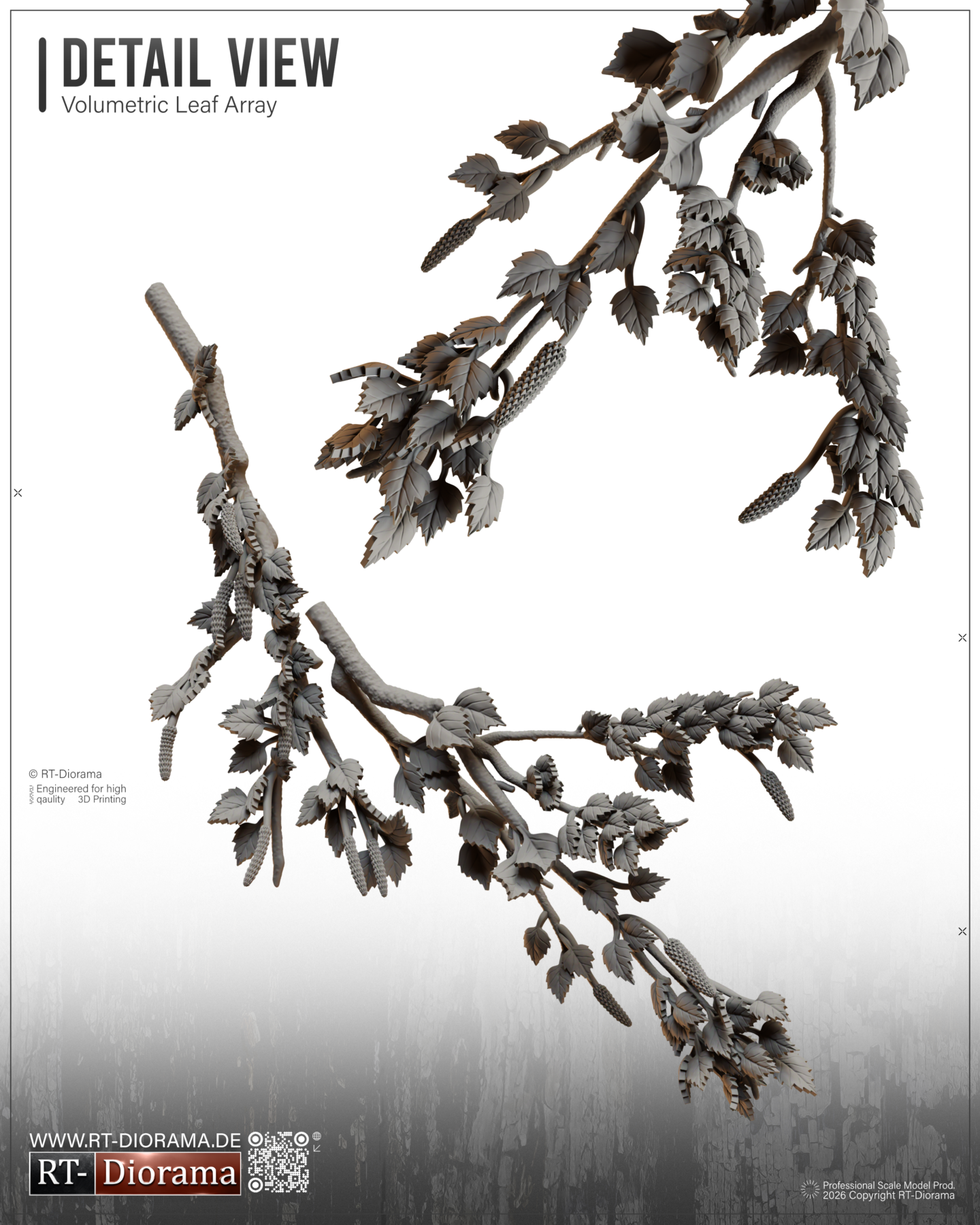 きゃらあい　作品　「camo」　オブジェ Camo Foliage Birch Tree Branches 1/16 – SLA 3D Printed Camouflage