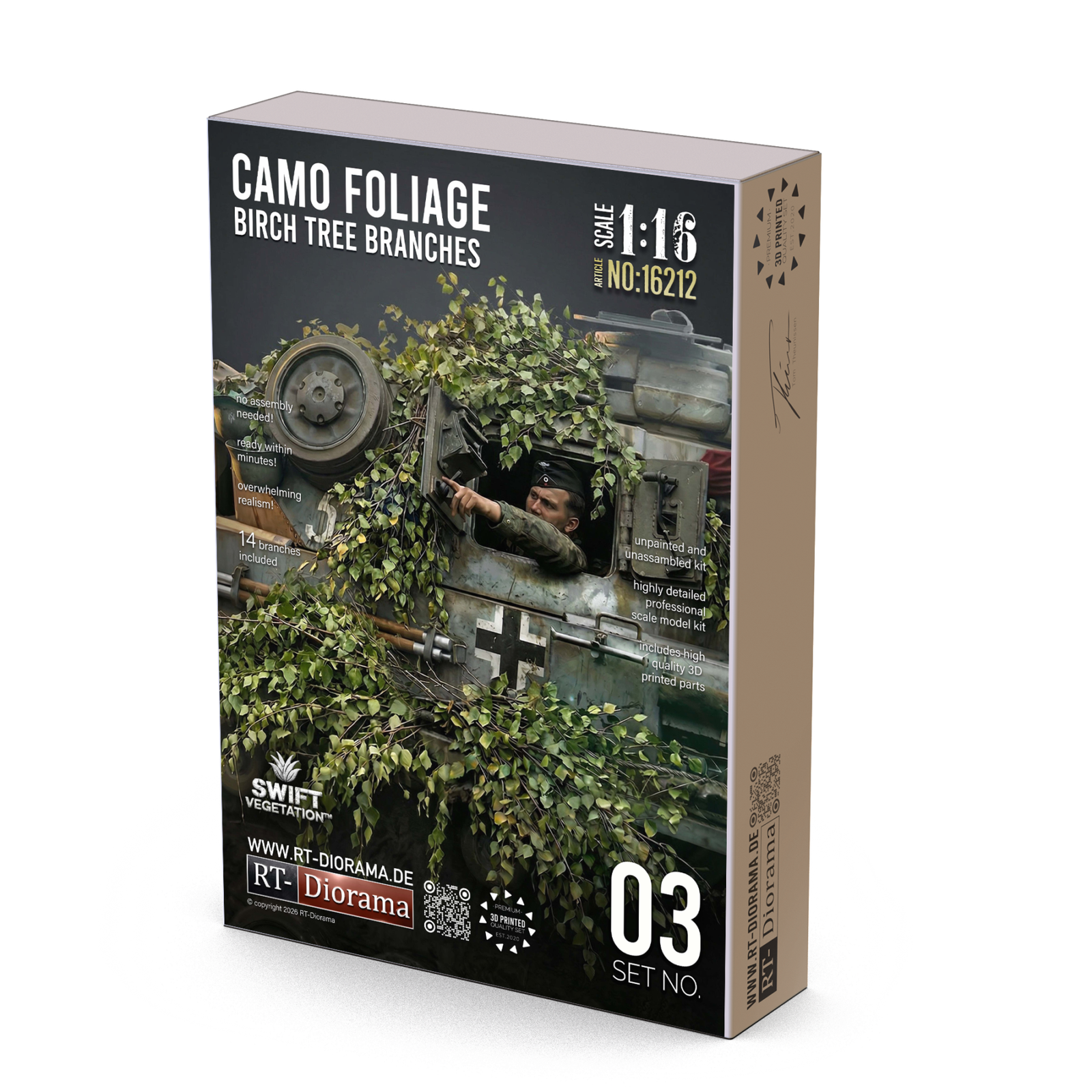 Camo Foliage Birch Tree Branches 1/16 – SLA 3D Printed Camouflage Set – product image