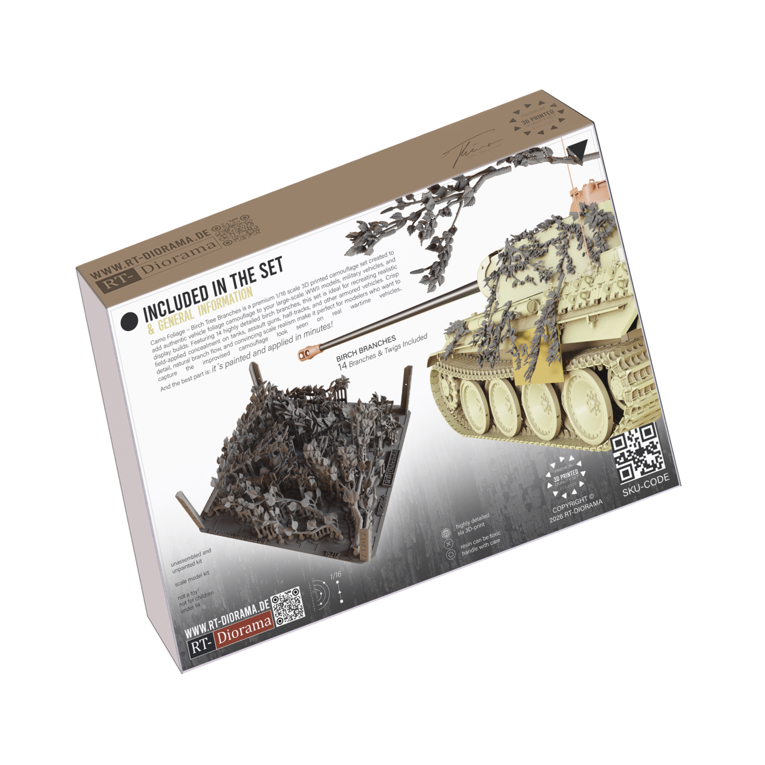 Camo Foliage Birch Tree Branches 1/16 – SLA 3D Printed Camouflage Set – product image