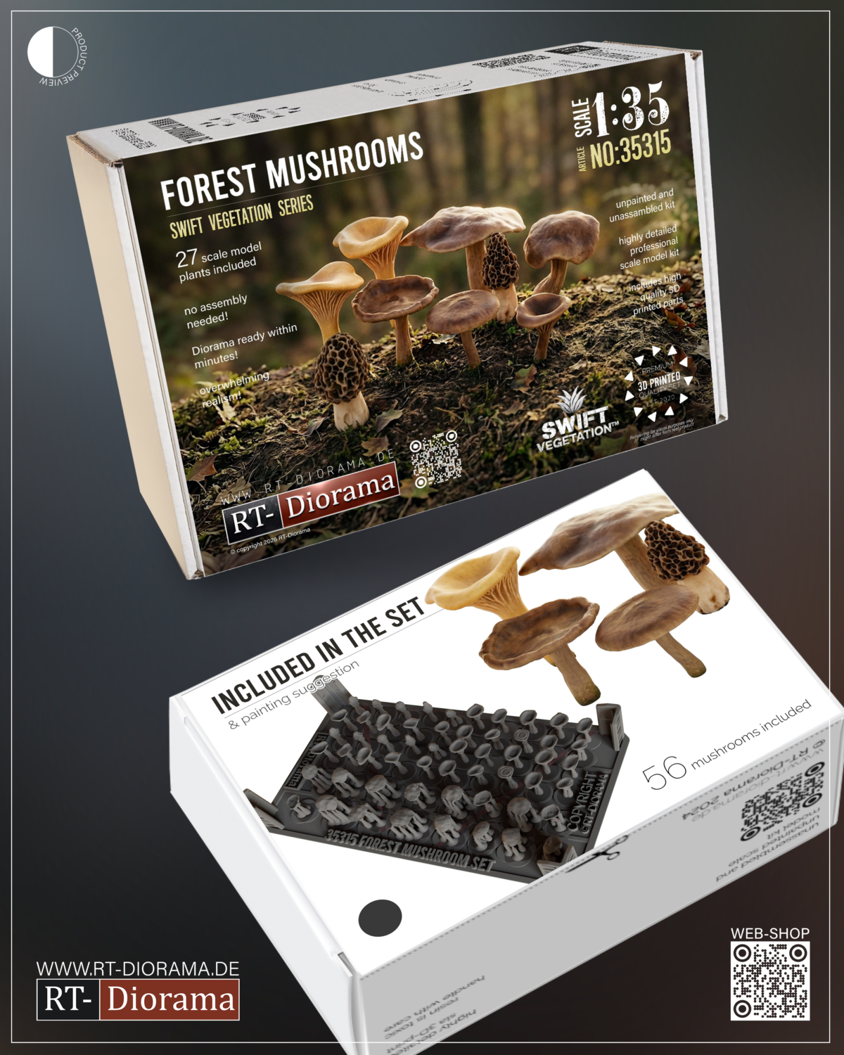 Forest Mushrooms 1/35 – 3D Printed Diorama Vegetation Set – product image