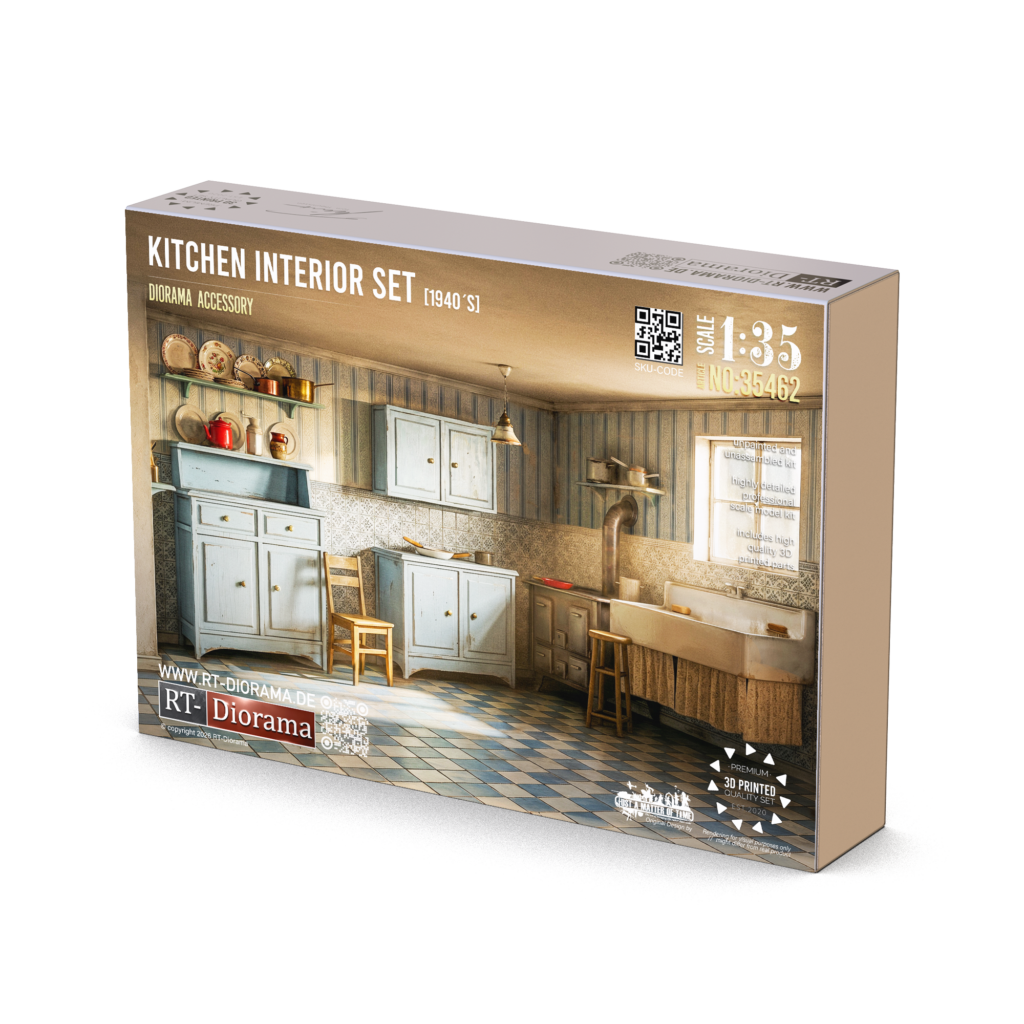 Kitchen Interior Set 1940’s 1/35 – 3D Printed Diorama Furniture Set – product image