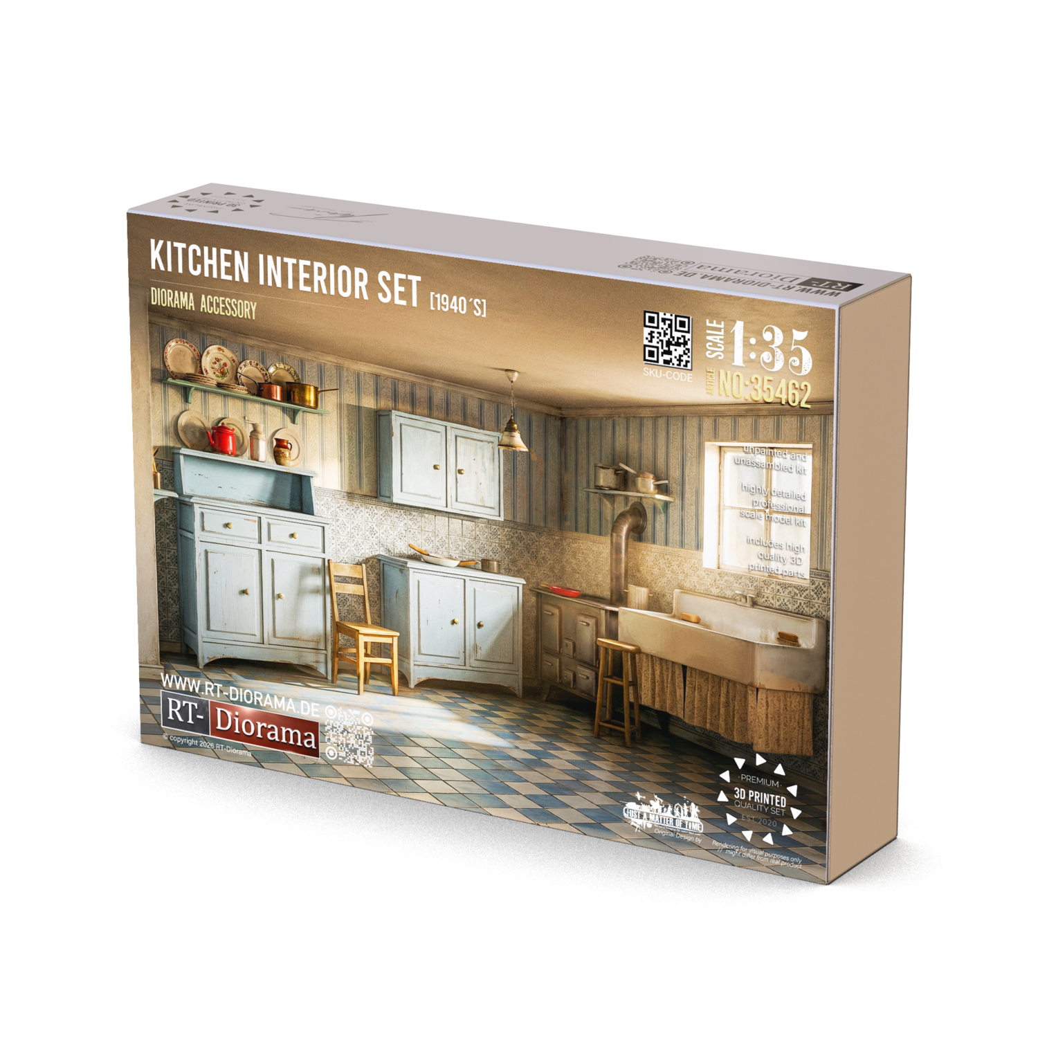Kitchen Interior Set 1940’s 1/35 – 3D Printed Diorama Furniture Set – product image