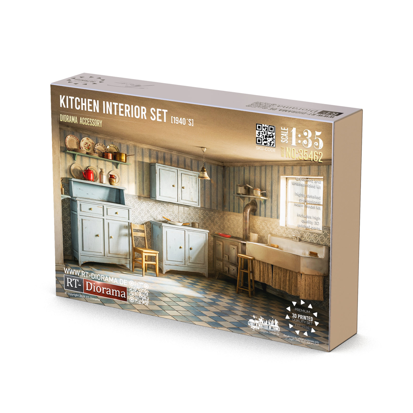Kitchen Interior Set 1940’s 1/35 – 3D Printed Diorama Furniture Set – product image