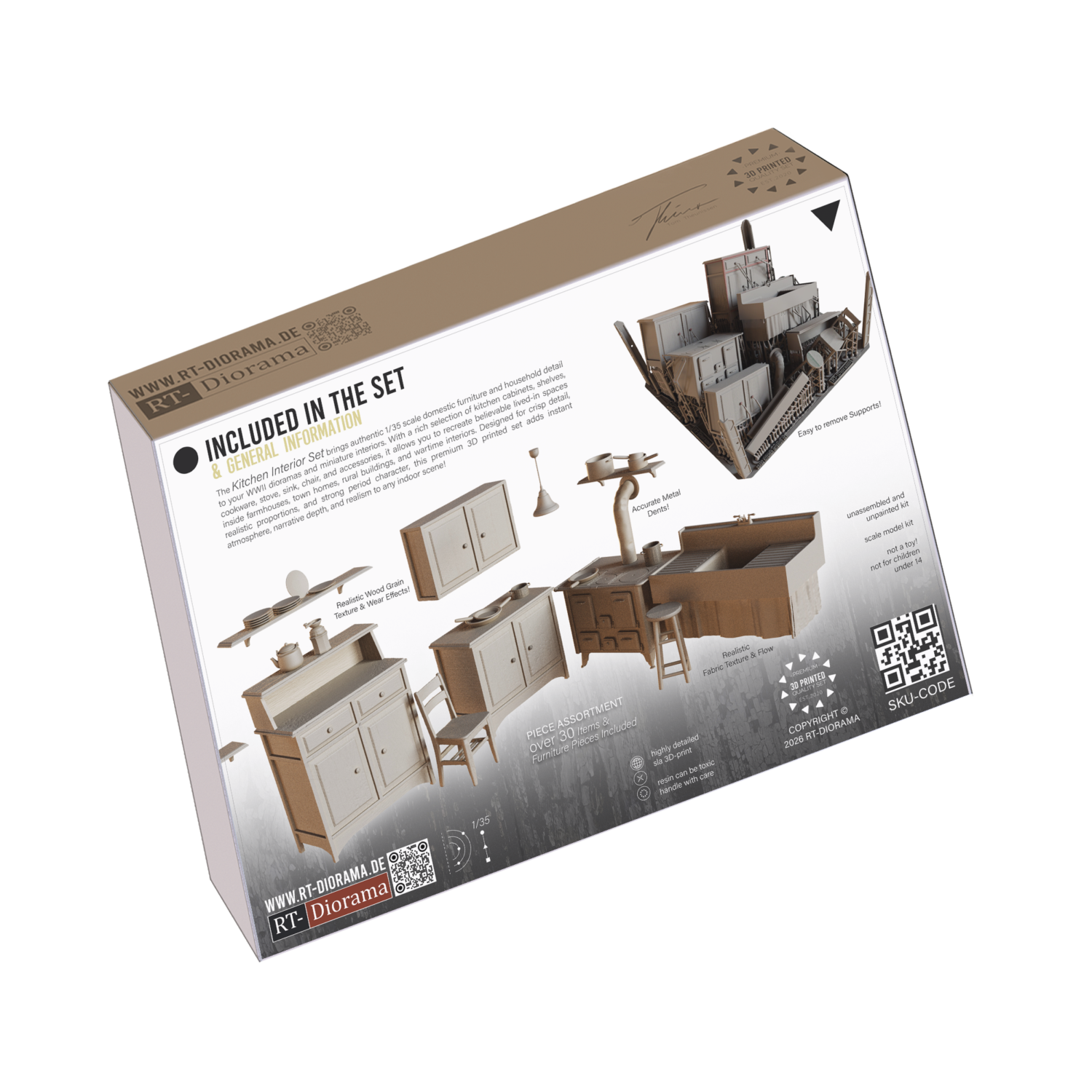 Kitchen Interior Set 1940’s 1/35 – 3D Printed Diorama Furniture Set – product image