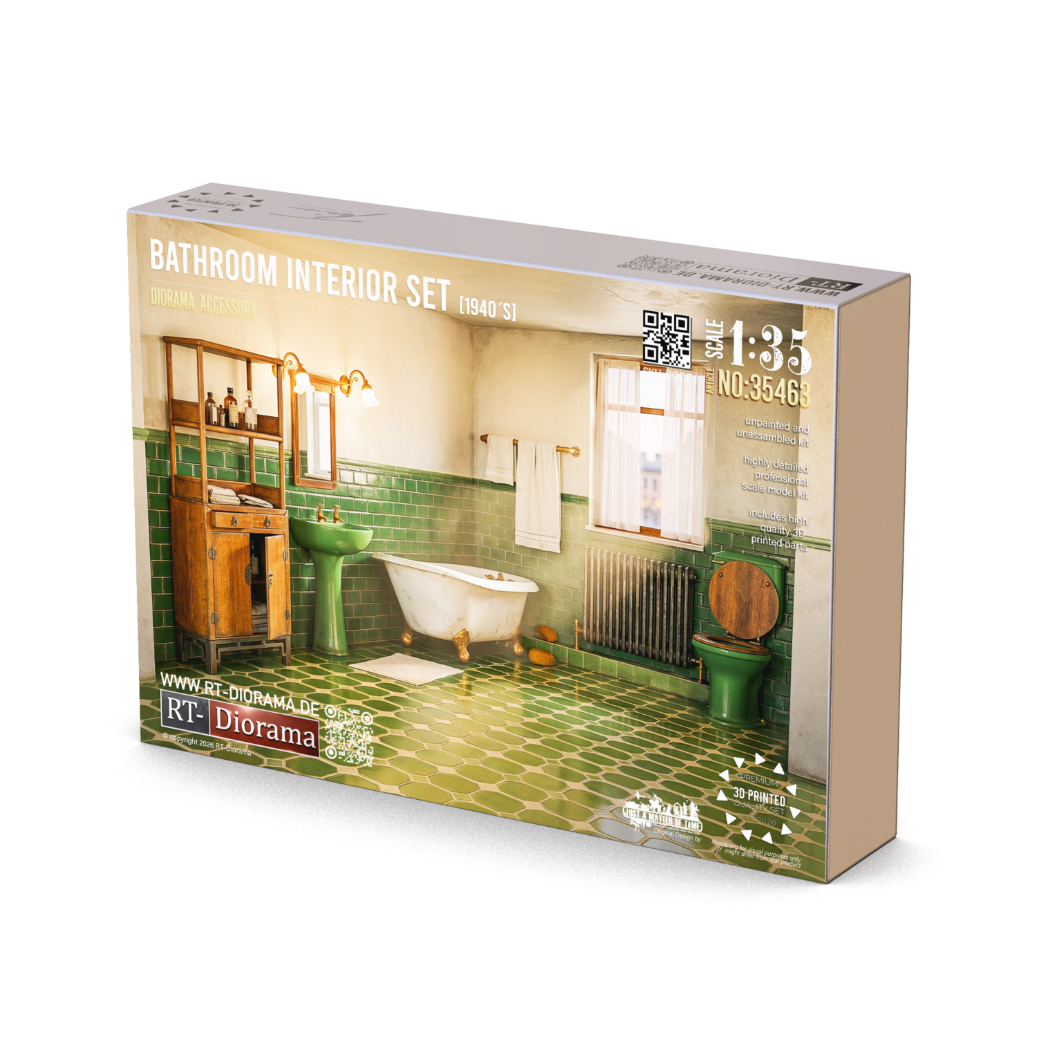 Bathroom Interior Set 1940’s 1/35 – 3D Printed Diorama Furniture Set – product image