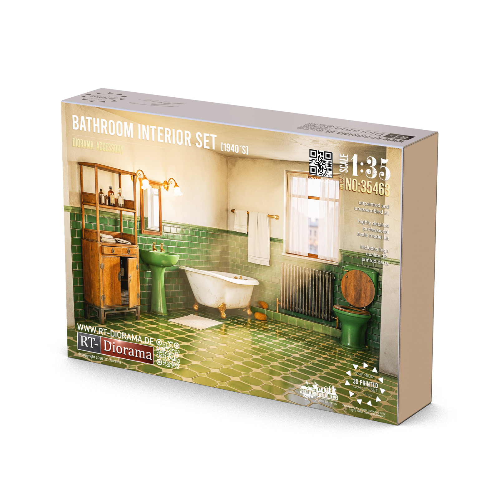 Bathroom Interior Set 1940’s 1/35 – 3D Printed Diorama Furniture Set – product image