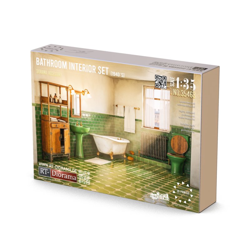 Bathroom Interior Set 1940’s 1/35 – 3D Printed Diorama Furniture Set – product image