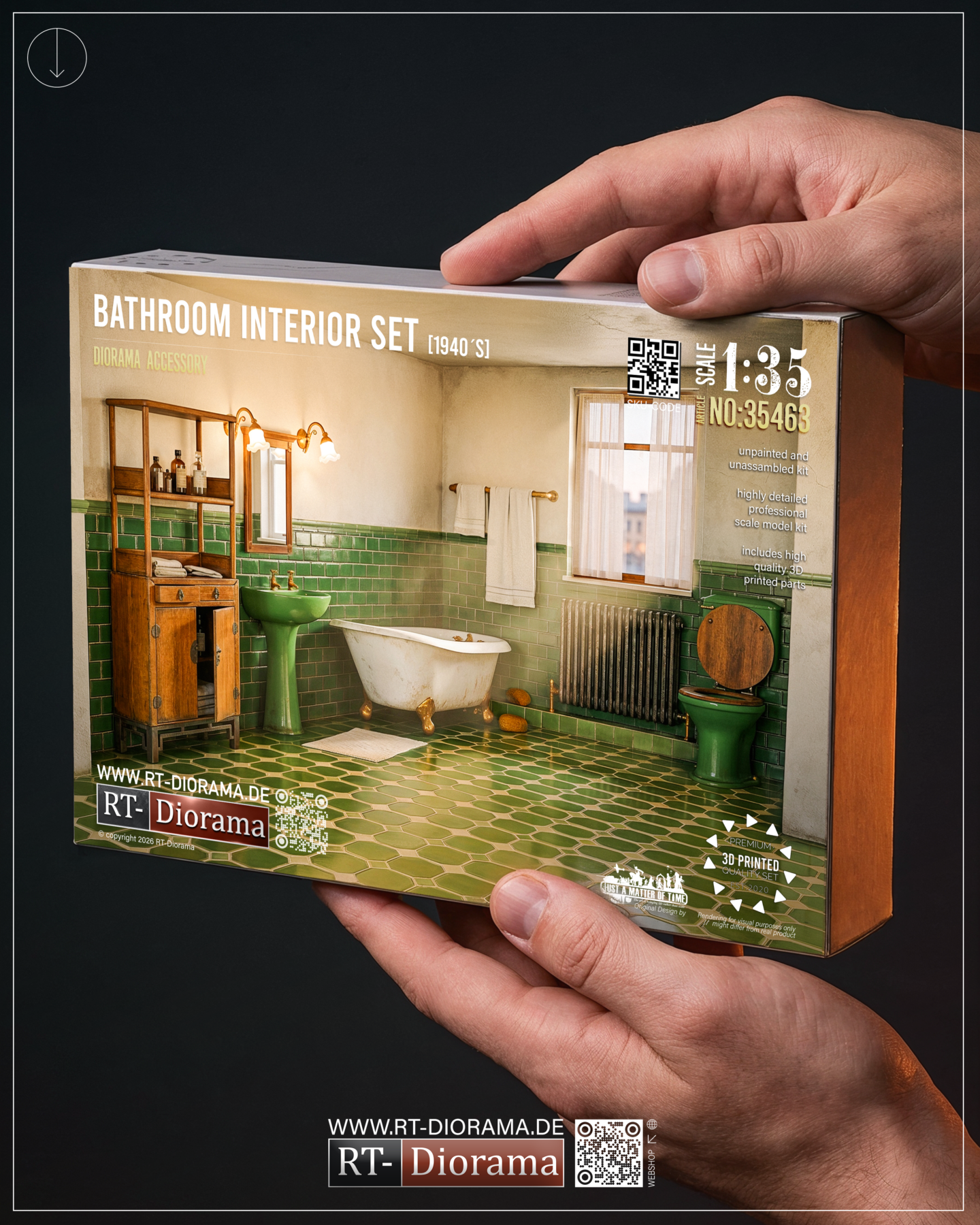 Bathroom Interior Set 1940’s 1/35 – 3D Printed Diorama Furniture Set – product image