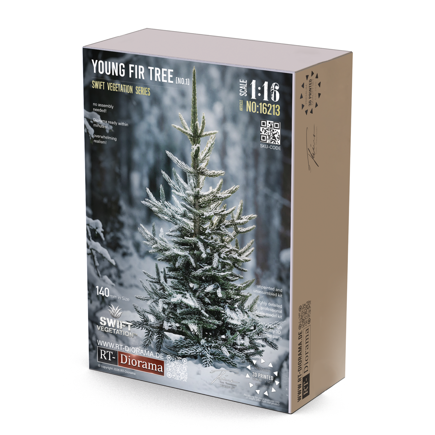 Young Fir Tree No.1 1/16 | 140mm 3D Printed Conifer Tree – product image