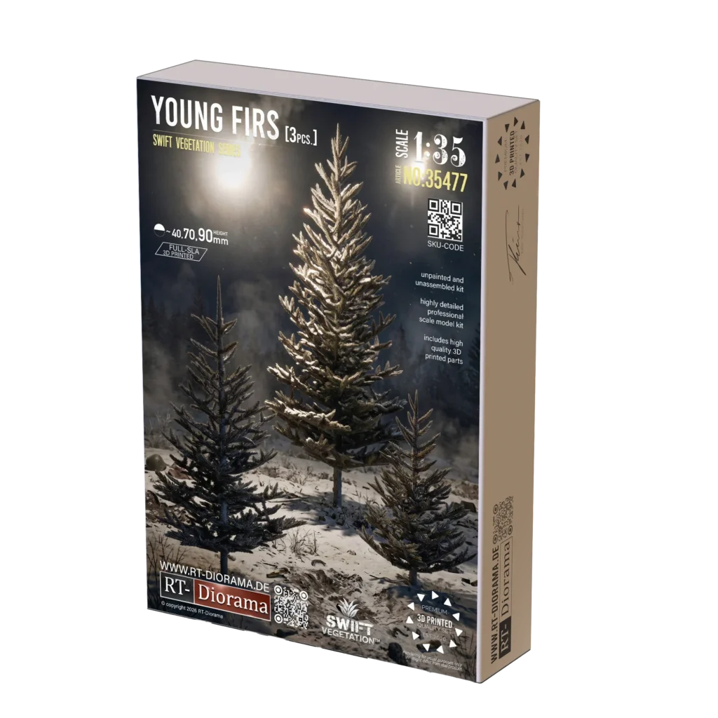 RT-Diorama Young Fir Trees set, 1/35 scale – front of the box, article 35477